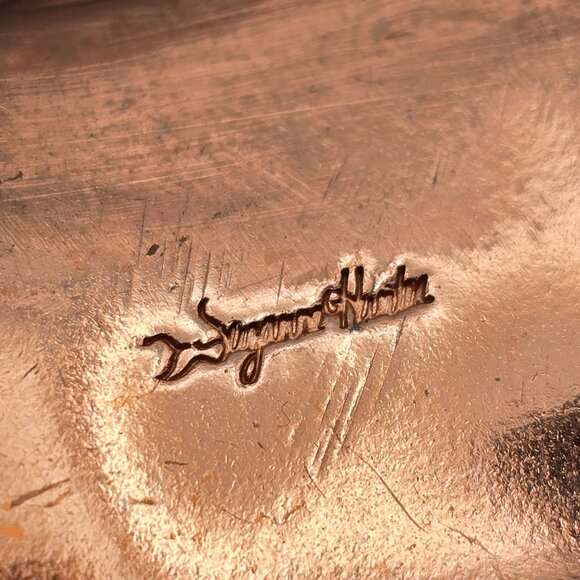 Solid Copper Starfish Cuff Bracelet 7" Turquoise Details Scalloped Edge Signed - Picture 5 of 7